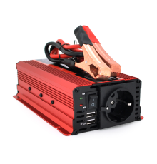 Інвертор напруги KME1200W (DC:600W), 12/220V з апроксимованою синусоїдою, 2 універсальні розетки, 1*USB (DC:5V/2A), крокодили+дроти, Q20