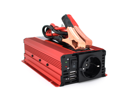 Інвертор напруги KME1200W (DC:600W), 12/220V з апроксимованою синусоїдою, 2 універсальні розетки, 1*USB (DC:5V/2A), крокодили+дроти, Q20