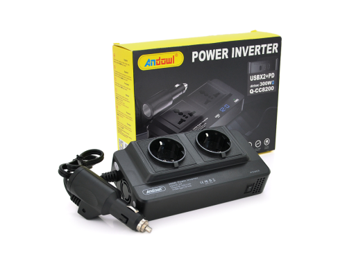 Інвертор напруги Q-CC8200 300W, 12/220V, approximated, 2 універсальні розетки+2USB+Type C, Box Інвертор напруги Q-CC8200 300W, 12/220V, approximated, 2 універсальні розетки+2USB+Type C, Box