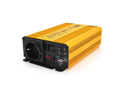 Інвертор напруги Mexxsun MXSPSW-300, 12V/220V, 300W з правільною синусоїдою, 1 Shuko, клемні дроти, Q8 Інвертор напруги Mexxsun MXSPSW-300, 12V/220V, 300W з правільною синусоїдою, 1 Shuko, клемні дроти, Q8