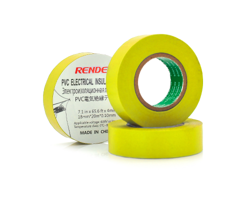 Ізолента RENDER 0,10 мм * 18 мм * 20 м (жовта), temp: -10 +80 ° С, 2000V, розтяж-180%, міцність 20Н / см, Агдезія 0,42 кг / 25мм, 10 шт. в уп. ціна за упак.