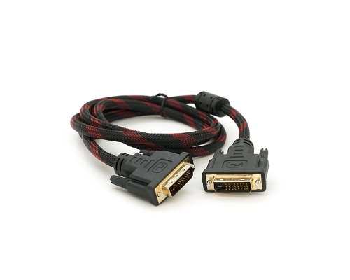 Кабель Merlion Dvi-Dvi 1.5m, 2 ферита, обплетення, Black / Red, 24 / 24pin, (Пакет) Q150