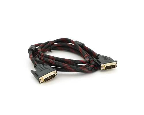 Кабель Merlion Dvi-Dvi 3.0m, 2 ФЕРИТ, обплетення, Black / Red, 24 / 24pin, (Пакет) Q100