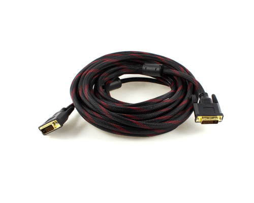 Кабель Merlion Dvi-Dvi 5.0m, 2 ФЕРИТ, обплетена, Black / Red, 24 / 24pin, (Пакет), Q80
