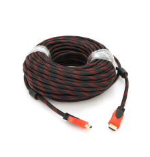 Кабель Merlion HDMI-HDMI 30m, v1.4, OD-7.4mm, 2 фільтри, обплетення, круглий Black/RED, конектор RED/Black, (Пакет) Q20