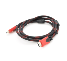 Кабель Merlion HDMI-HDMI 1.8m, v1.4, OD-7.4mm, 2 фільтра, обплетення, круглий Black / RED, коннектор RED / Black, (Пакет), Q160