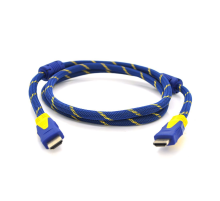 Кабель Merlion HDMI-HDMI 3.0m, v1.4, OD-8.0mm, 2 фільтра, обплетення, круглий Blue / Gold, коннектор Blue-yellow, (Пакет) Q50