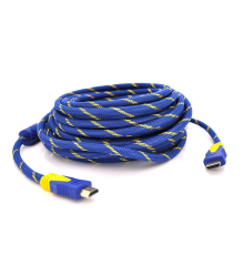 Кабель HDMI-HDMI 20m, v1.4, OD-8.0mm, 2 фільтра, обплетення, круглий Blue / Gold, коннектор Blue-yello, (Пакет) Q20