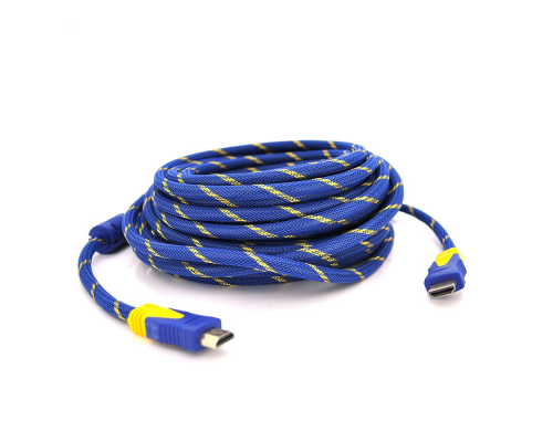 Кабель HDMI-HDMI 20m, v1.4, OD-8.0mm, 2 фільтра, обплетення, круглий Blue / Gold, коннектор Blue-yello, (Пакет) Q20