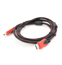 Кабель Merlion HDMI-HDMI 15m, v1.4, OD-7.4mm, 2 фільтра, обплетення, круглий Black / RED, коннектор RED / Black, (Пакет) Q35