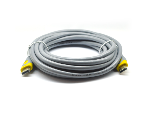 Кабель Merlion HDMI-HDMI V-Link High Speed 3.0m, v2,0, OD-8.2mm, круглий Grey, коннектор Grey / Yellow, (Пакет), Q80