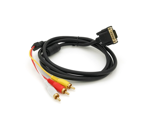 Кабель VGA (тато)-3RCA (тато) 1.5m, Black/Red, обплетення, пакет