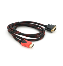 Кабель HDMI (папа)-VGA (папа) 1,5м, 1 феррит, оплетка, круглый Black/RED, Пакет (работае только с конвертором), Q150