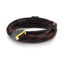 Кабель HDMI (тато)-DVI (тато) 5,0м, 2 ферити, обплетення, круглий Black/RED, Пакет