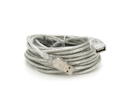 Удлинитель USB 2.0 AM/AF, 10.0m, 1 феррит, прозорий синий Q70