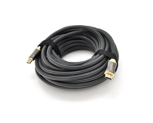Кабель VEGGIEG HX-20 HDMI-HDMI 2K * 4K, 20.0m, v2,0, OD-9.5mm, круглий, обплетення, Black, коннектор Black-Gold, Box
