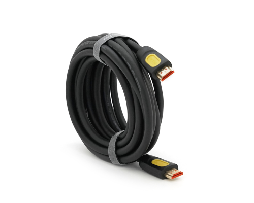 Кабель VEGGIEG HA-5 HDMI-HDMI 4K UHD, 5.0m, v2,0, OD-4.0mm, круглий, Black, коннектор Black-YELLOW