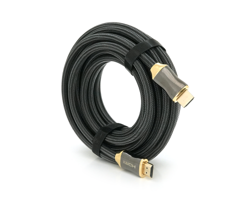 Кабель VEGGIEG HX-8 HDMI-HDMI 2K * 4K, 8.0m, v2,0, OD-8.0mm, круглий, обплетення, Black, коннектор Black-Gold, Box