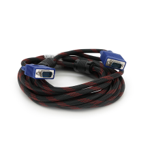 Кабель Merlion VGA 3 + 4, 5.0m, male to male (тато-тато), OD-8.2mm, 2 фериту, обплетення, круглий Black / Red, коннектор Blue, кульок