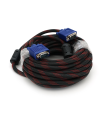 Кабель Merlion VGA 3 + 4, 10m, male to male (тато-тато), OD-8.2mm, 2 ферита, обплетення, круглий Black/Red, коннектор Blue