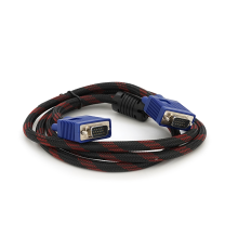 Кабель Merlion VGA 3 + 4, 1,5m, male to male (тато-тато), OD-8.2mm, 1 ферит, обплетення, круглий Black / Red, коннектор Blue, кульок, Q150