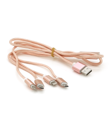 Кабель USB 2.0 DATA CABLE 2Lightning/2microUSB, 1.0м, круглий, Pink, Box