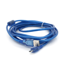Кабель USB 2.0 (AM/Miсro 5 pin) 3м, прозорий синій, Пакет