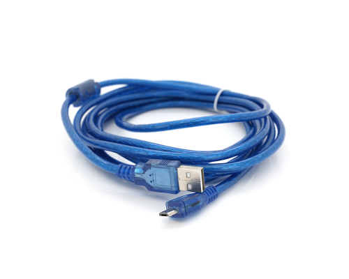 Кабель USB 2.0 (AM/Miсro 5 pin) 3м, прозорий синій, Пакет Кабель USB 2.0 (AM/Miсro 5 pin) 3м, прозорий синій, Пакет