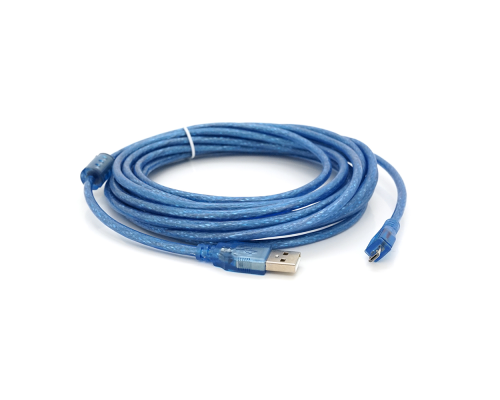 Кабель USB 2.0 (AM / Місго 5 pin) 5м, прозорий синій, Пакет