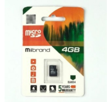 Карта пам'яті Mibrand microSDHC Class 4, 4GB