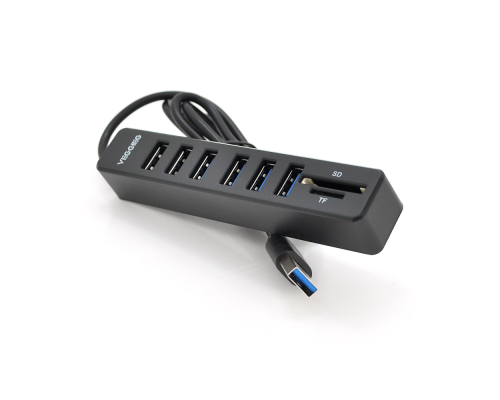 Хаб-кардрідер універсальний VEGGIEG V-C306, USB2.0 8in1 card reader (SD+TF+6*USB), Black,Blister-Box Хаб-кардрідер універсальний VEGGIEG V-C306, USB2.0 8in1 card reader (SD+TF+6*USB), Black,Blister-Box