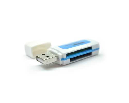 Кардридер універсальний 4в1 MERLION CRD-5VL TF/Micro SD, USB2.0, Blue, OEM Q1500