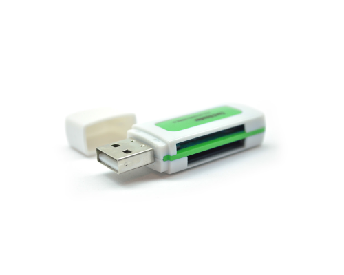 Кардридер універсальний 4в1 MERLION CRD-5GR TF/Micro SD, USB2.0, Green, OEM Q1500