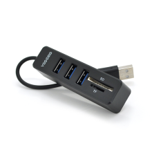 Хаб-кардрідер універсальний VEGGIEG V-C303, USB2.0 5in1 card reader （SD+TF+3*USB), Black,Blister-Box