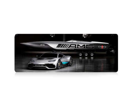 Килимок 300*700 тканинний Mercedes-AMG з боковою прошивкою, товщина 2 мм, Gray, Пакет
