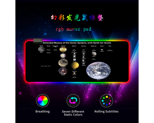 Килимок 300*800 для миші "Planets scales" тканинний з боковою прошивкою, товщина 3 мм, RGB підсвічування, живлення USB 1,8 м, Color Box