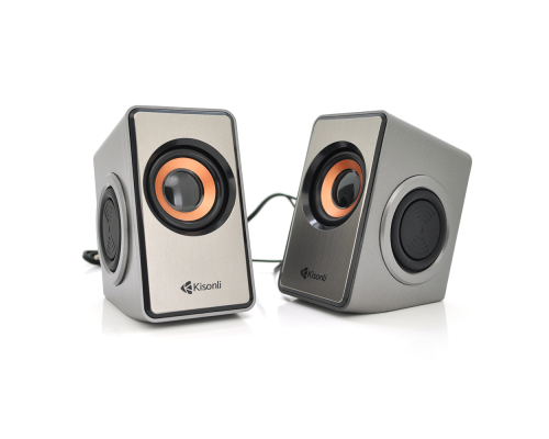 Колонки 2.0 Kisonli T-007 для ПК і ноутбука, USB + 3.5mm, 2x3W, 20Hz- 20KHz, Gray, BOX, Q40