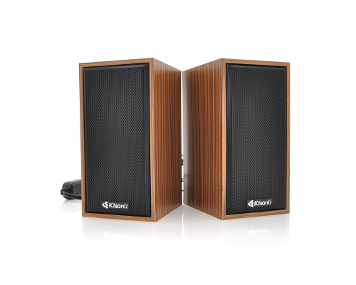 Колонки 2.0 Kisonli T-002A для ПК і ноутбука, USB + 3.5mm, 2x3W, 20Hz- 20KHz, Brown, BOX, Q30