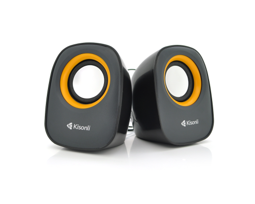 Колонки 2.0 Kisonli V360 для ПК і ноутбука, USB + 3.5mm, 2x1.5W, 20Hz- 20KHz, Orange, BOX, Q50