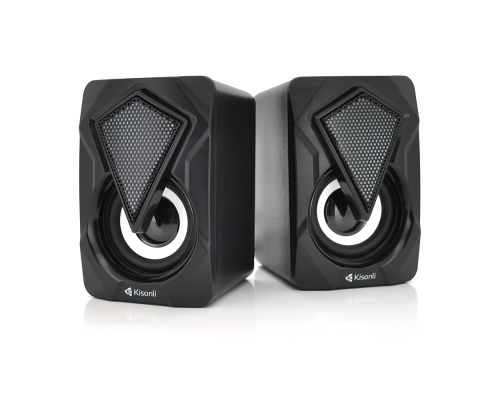 Колонки 2.0 Kisonli L-9090 для ПК і ноутбука, USB + 3.5mm, 2x3W, 20Hz- 20KHz, з вбудованим підсилювачем, Black, BOX, Q60