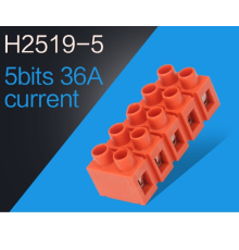 Клемний блок H2519-5P 36A/660V, матеріал мідь, переріз дроту 0.5-6мм2