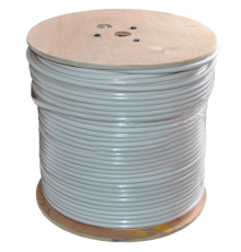 Кабель коаксіальний з живленням YOSO W305-RG59 + 2x0.5mm, 0,81 мм.CCS, 64x0.12m CCA жовтий екран, 75 Ом, FPE, оболонка 6,91мм білий PVC, котушка 305м Q1