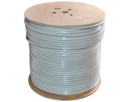 Кабель коаксіальний з живленням YOSO W305-RG59 + 2x0.5mm, 0,81 мм.CCS, 64x0.12m CCA жовтий екран, 75 Ом, FPE, оболонка 6,91мм білий PVC, котушка 305м Q1