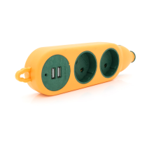 Колодка для подовжувача 2 гнізда + 2USB без заземлення 16A 220V, Orange, Q100