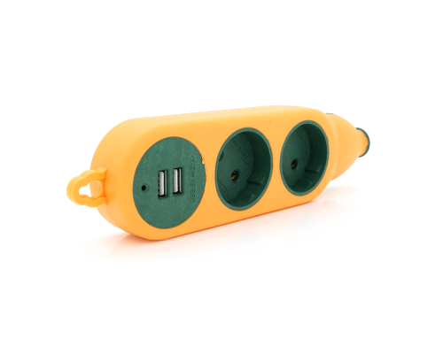 Колодка для подовжувача 2 гнізда + 2USB без заземлення 16A 220V, Orange, Q100 Колодка для подовжувача 2 гнізда + 2USB без заземлення 16A 220V, Orange, Q100