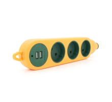 Колодка для подовжувача 3 гнізда + 2USB без заземлення 16A 220V, Orange, Q100