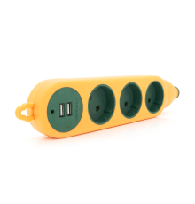 Колодка для подовжувача 3 гнізда + 2USB без заземлення 16A 220V, Orange, Q100