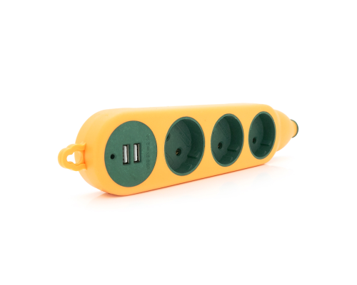 Колодка для подовжувача 3 гнізда + 2USB без заземлення 16A 220V, Orange, Q100 Колодка для подовжувача 3 гнізда + 2USB без заземлення 16A 220V, Orange, Q100