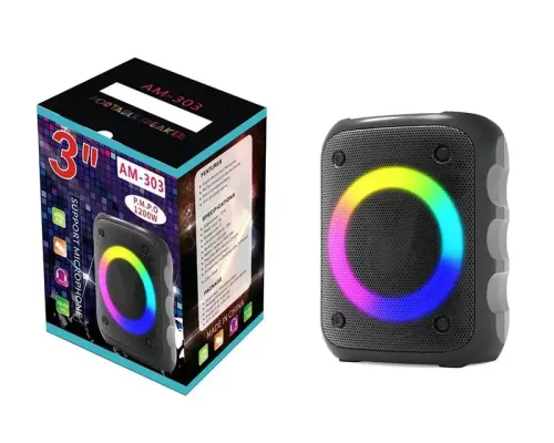 Колонка с LED- подсветкой музыкальная портативная Bluetooth AM-303 Колонка с LED- подсветкой музыкальная портативная Bluetooth AM-303