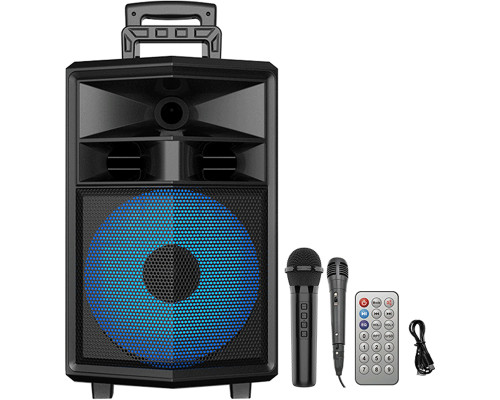 Портативна колонка ZQS-12130, Bluetooth, караоке, micro SD, мапа, aux, usb 2 мікрофони